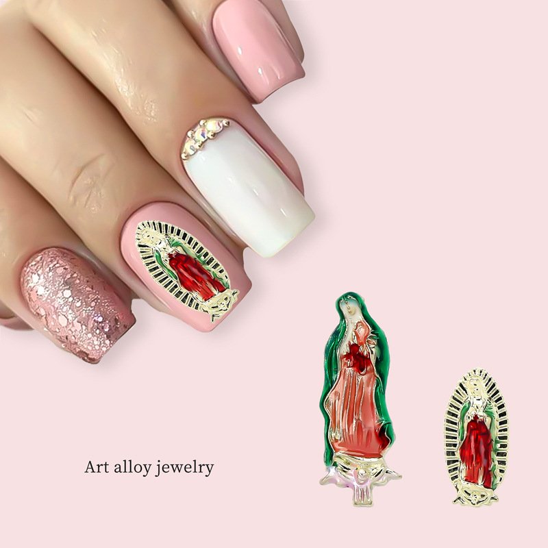 20 Pcs Alloy Nail Charms With Enamel For Manicure Virgin Mary Luxury Glitter Rhinestone Nail Decoration