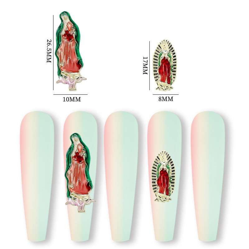 20 Pcs Alloy Nail Charms With Enamel For Manicure Virgin Mary Luxury Glitter Rhinestone Nail Decoration