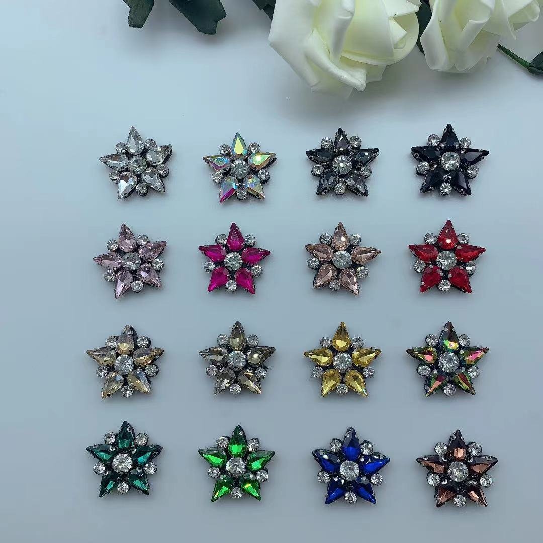 3*3 cm colorful Crystal diamond beads patch Pentastar glass sticker Rhinestone applique for bag shoes clothing accessories