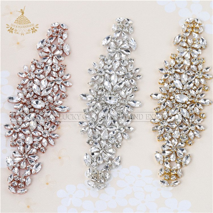 LG917 stick on rhinestone applique crystal wedding dress belt