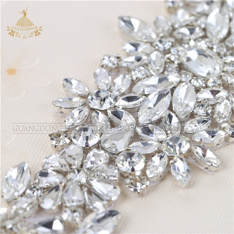 LG917 stick on rhinestone applique crystal wedding dress belt
