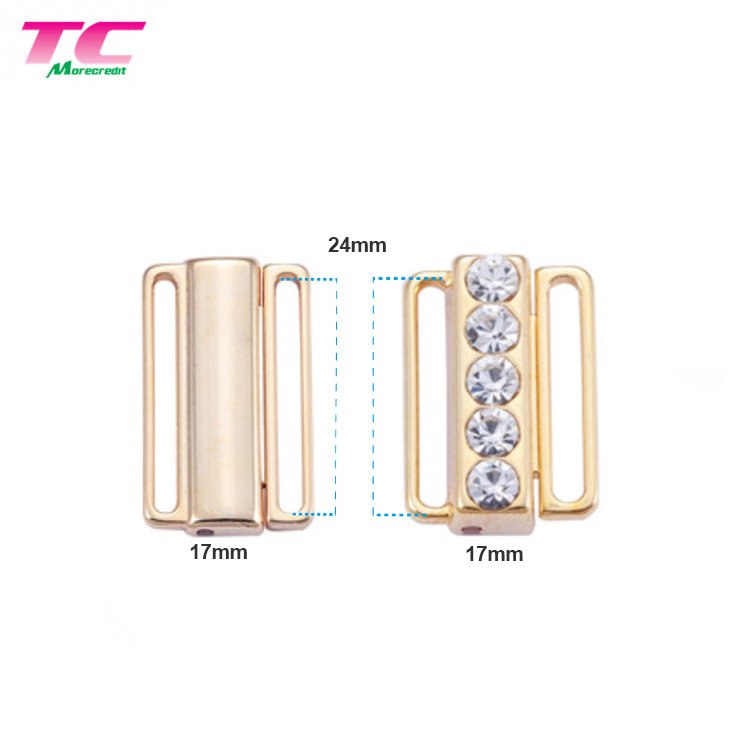 High Quality Metal Clasp Buckle Slider Sets For Wholesale, Inner 24mm Swimsuit Rhinestone Diamond Hardware Factory