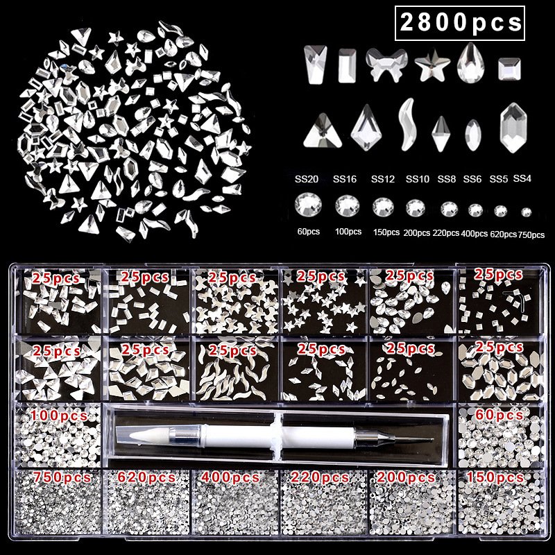 1850/2800/3100PCS/Box Hight Quality Multi Shape Glass Crystal Pink AB Rhinestone Flatback Nail Art Fancy Rhinestone Set Kit