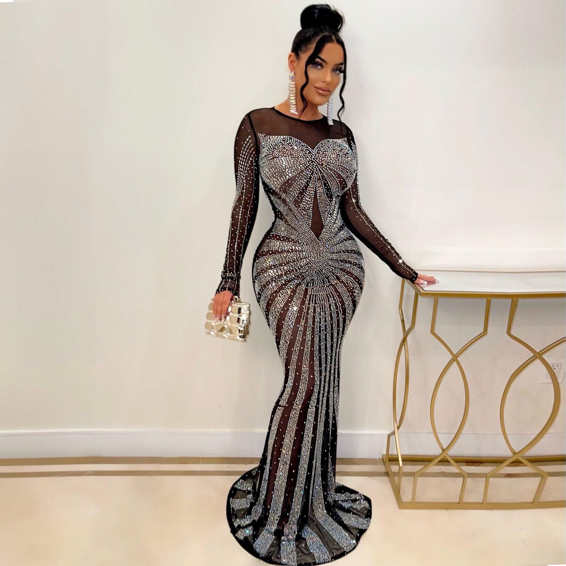 Summer Trending Dresses For Women Rhinestone Sleeveless Long Maxi Dress Ladies Elegant Club Party Even Gown Diamond Dresses