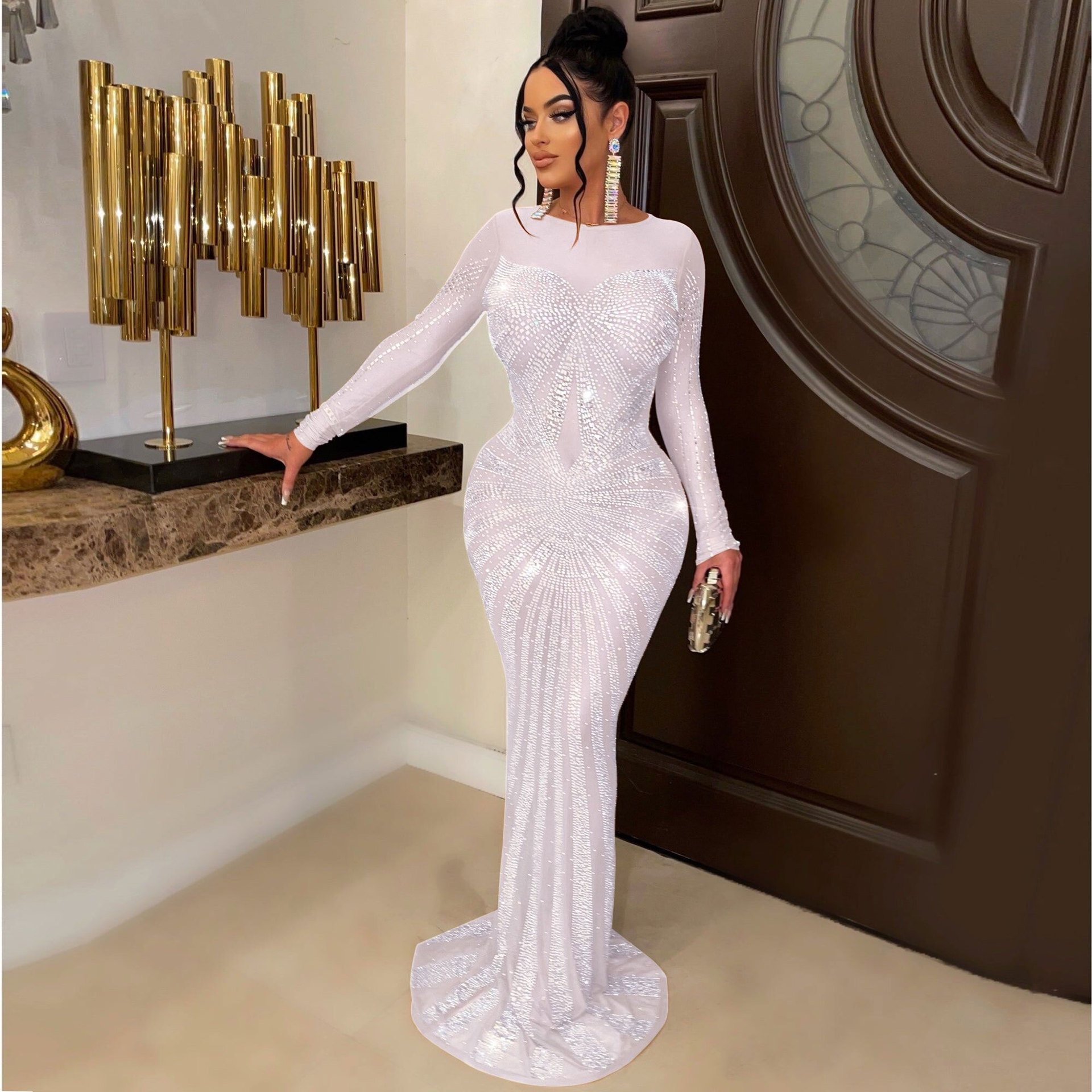 Summer Trending Dresses For Women Rhinestone Sleeveless Long Maxi Dress Ladies Elegant Club Party Even Gown Diamond Dresses