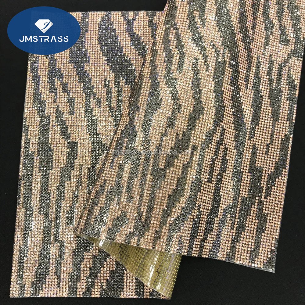 custom Bling leopard print Heat Transfer Self Adhesive Rhinestone Sheet Hot Fix Glass Rhinestone Sticker Sheet