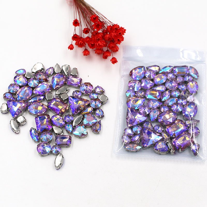 Mixed Color AB Mixed Shapes Crystal Sew On Rhinestones With Silver Setting For Garment