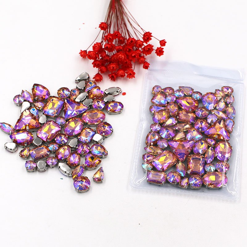 Mixed Color AB Mixed Shapes Crystal Sew On Rhinestones With Silver Setting For Garment
