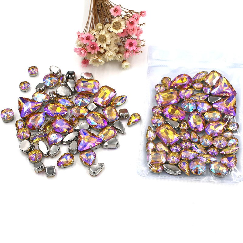 Mixed Color AB Mixed Shapes Crystal Sew On Rhinestones With Silver Setting For Garment