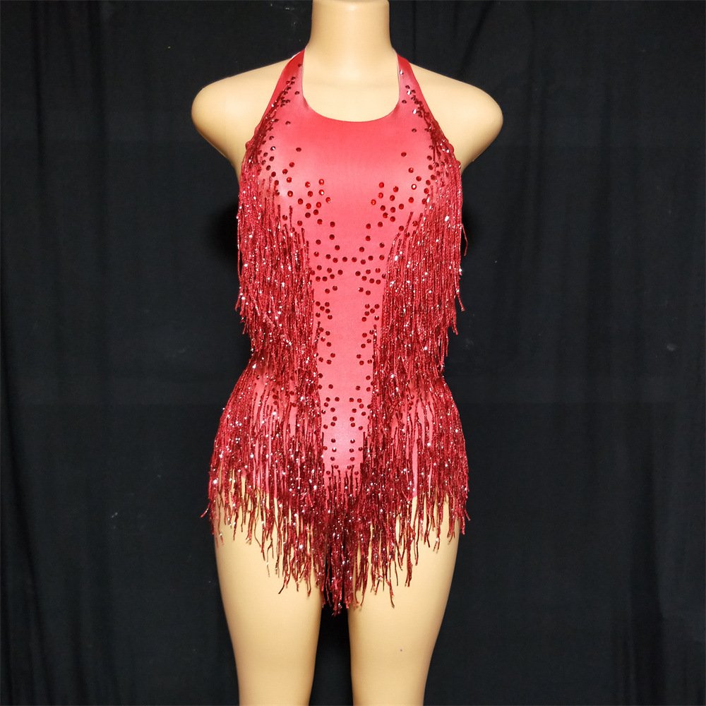 2024 Summer New Women's Fashion Stage Performance Costume Nightclub Party Gathering Rhinestone Tassel Sexy Elastic One-Piece
