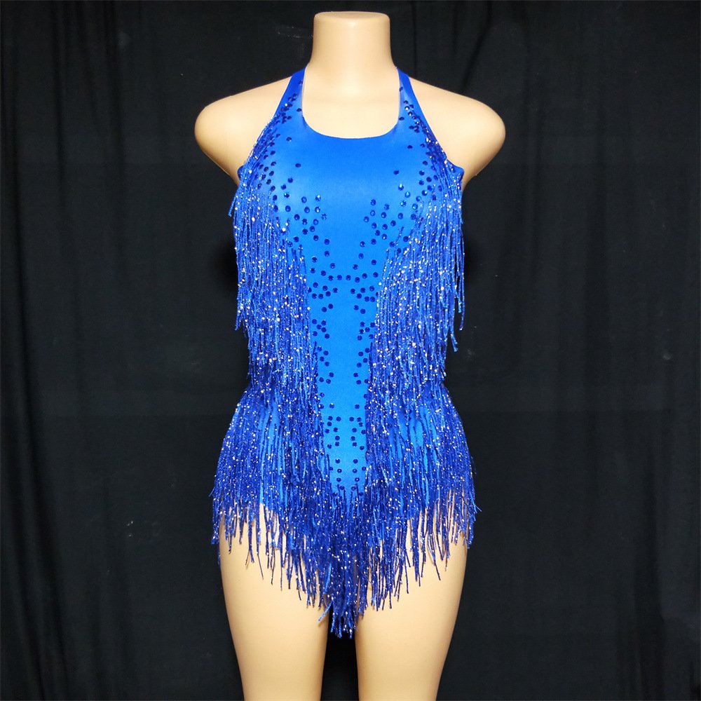 2024 Summer New Women's Fashion Stage Performance Costume Nightclub Party Gathering Rhinestone Tassel Sexy Elastic One-Piece