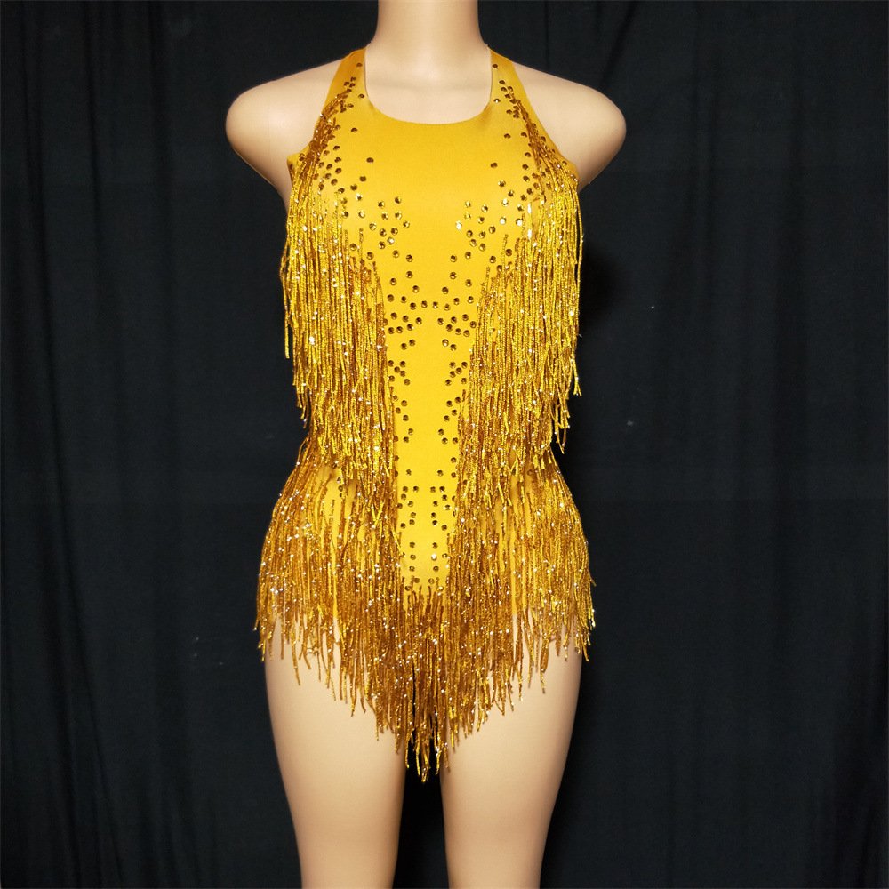 2024 Summer New Women's Fashion Stage Performance Costume Nightclub Party Gathering Rhinestone Tassel Sexy Elastic One-Piece