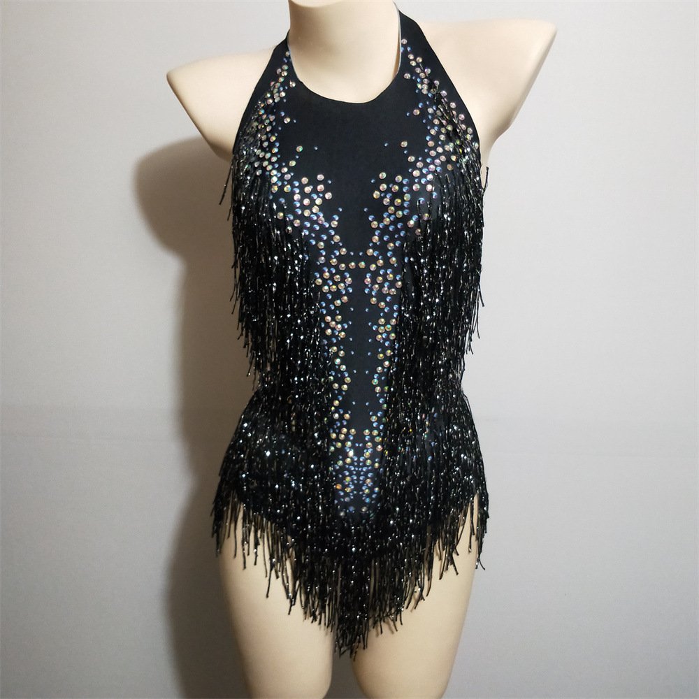 2024 Summer New Women's Fashion Stage Performance Costume Nightclub Party Gathering Rhinestone Tassel Sexy Elastic One-Piece