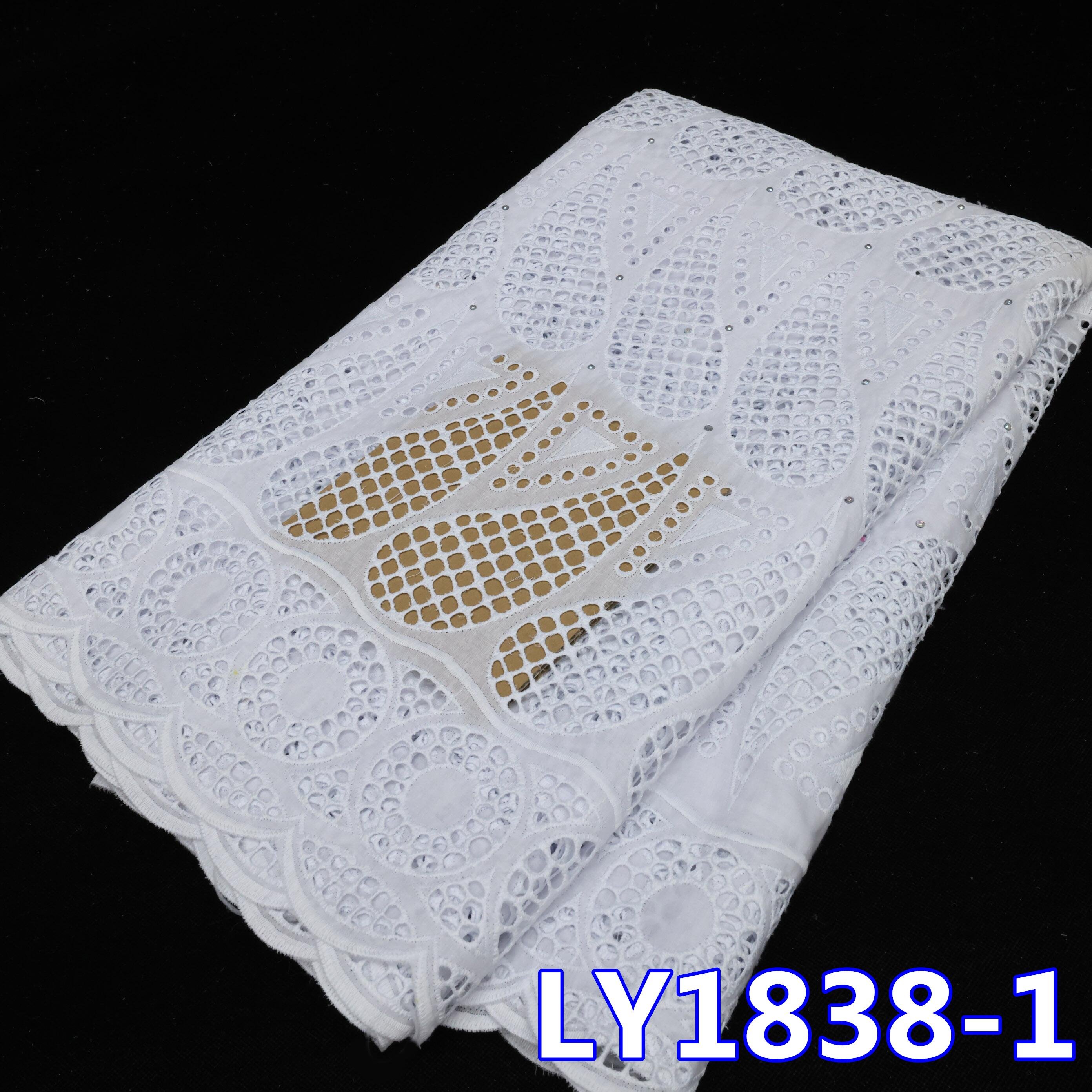 NI.AI White African Cotton Lace Fabric Elegant Swiss Voile Lace for Women Weddings Embroidery Rhinestones Decorative Textile