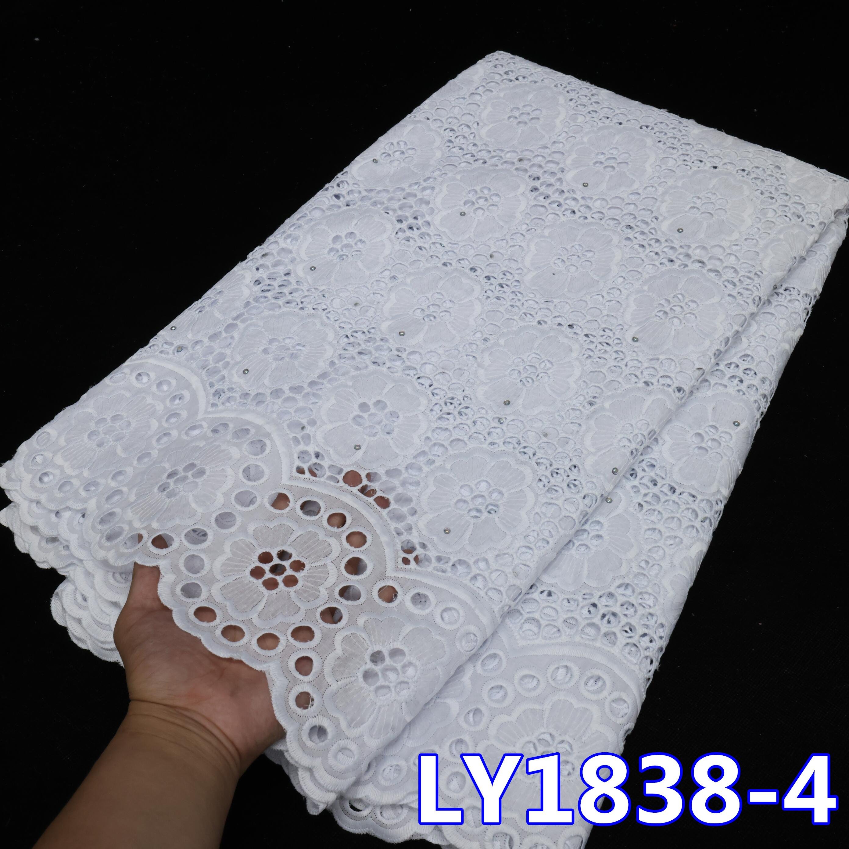 NI.AI White African Cotton Lace Fabric Elegant Swiss Voile Lace for Women Weddings Embroidery Rhinestones Decorative Textile