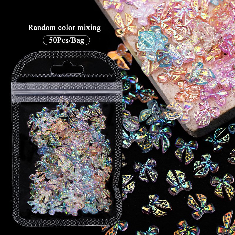 100PCS 3D Mixed Nail Decoration Heart Bear Bow Ribbon Nail Rhinestone Flower Butterfly Pearl Design Nail Art Charms Jewelry