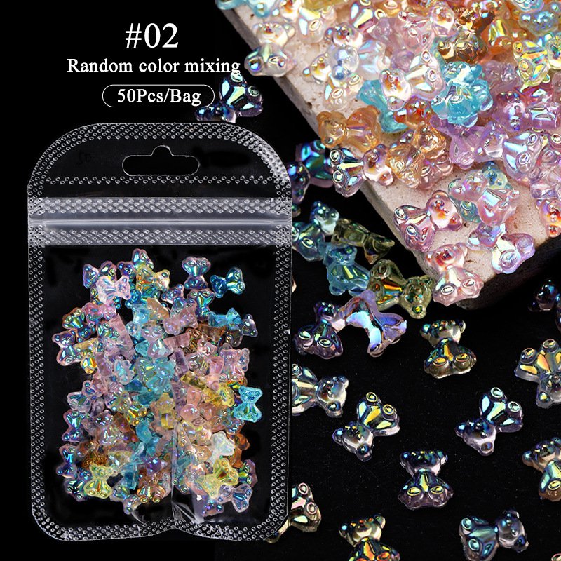 100PCS 3D Mixed Nail Decoration Heart Bear Bow Ribbon Nail Rhinestone Flower Butterfly Pearl Design Nail Art Charms Jewelry