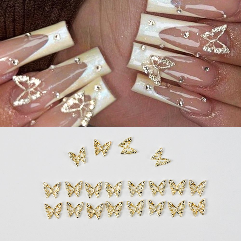 20pcs Butterfly Nail Charms 3D Metal Butterfly Nail Gem Rhinestones Shiny Silver Crystal Nail Art Charms Decorations