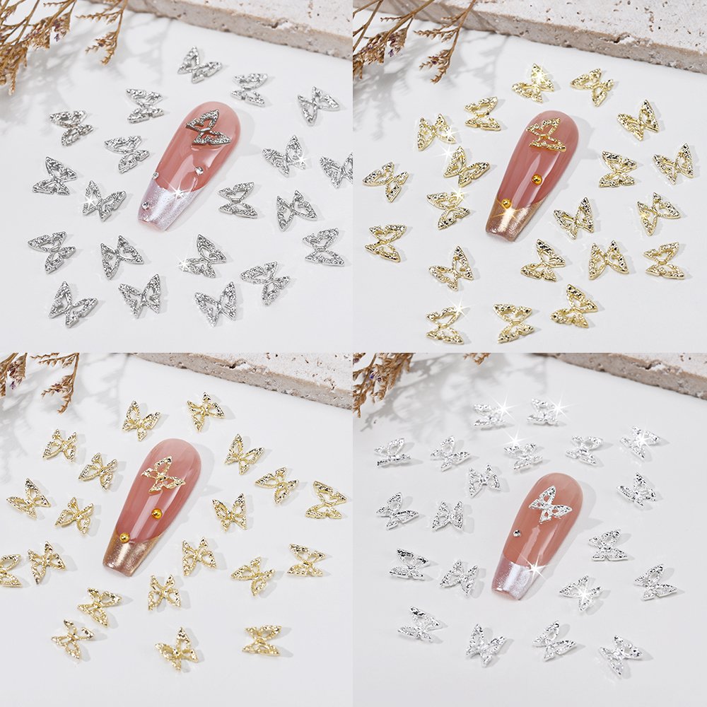 20pcs Butterfly Nail Charms 3D Metal Butterfly Nail Gem Rhinestones Shiny Silver Crystal Nail Art Charms Decorations