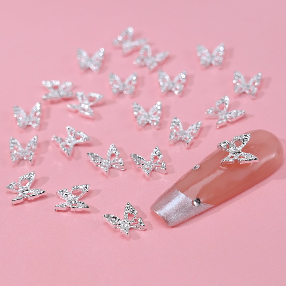 20pcs Butterfly Nail Charms 3D Metal Butterfly Nail Gem Rhinestones Shiny Silver Crystal Nail Art Charms Decorations