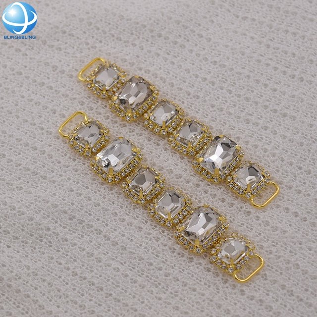 Popular Big Square Crystal Rhinestone Swimsuit Connectors Diamond Chain For Competition Bikini Diy Accessories