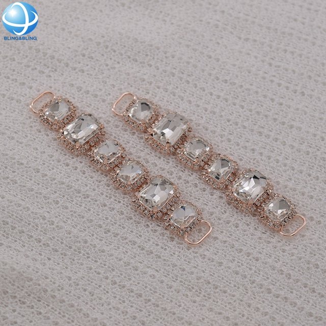 Popular Big Square Crystal Rhinestone Swimsuit Connectors Diamond Chain For Competition Bikini Diy Accessories