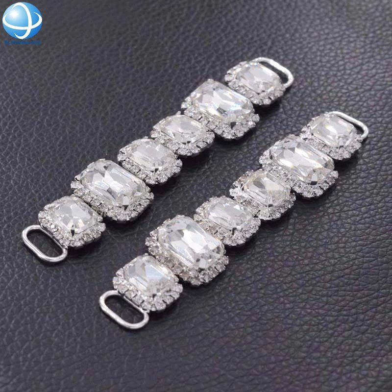 Popular Big Square Crystal Rhinestone Swimsuit Connectors Diamond Chain For Competition Bikini Diy Accessories