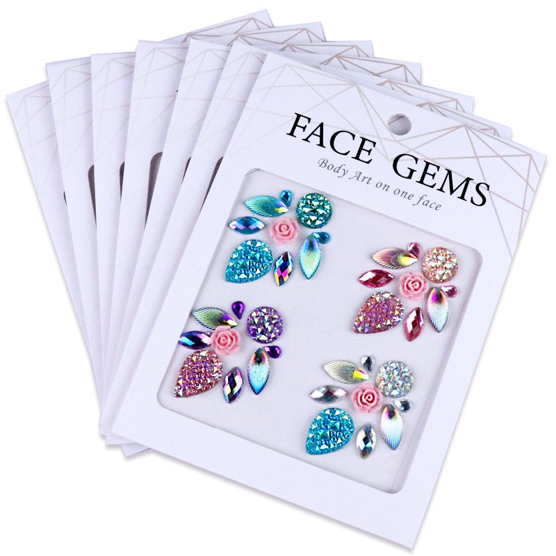GP Holographic Rhinestone Face Gem Stick on Crystal Face Jewel Stickers Mermaid Face Jewels for Rave Carnival Festival Party