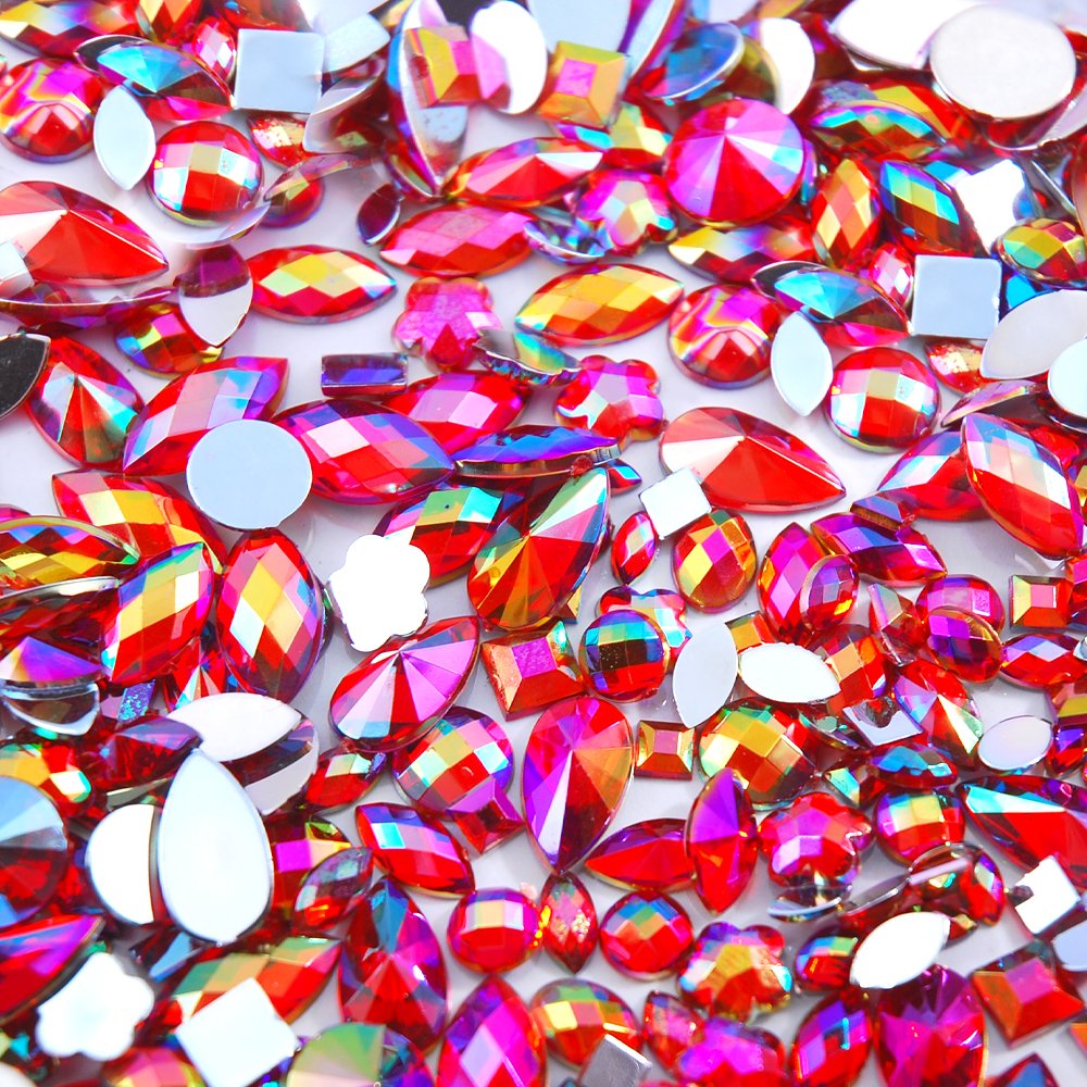 DIY Rhinestones Mixed about 500pcs Crystal AB Flat Back Non-stamping Acrylic 46 Grams Red ACRYL Glass Rhinestones Mix Shape