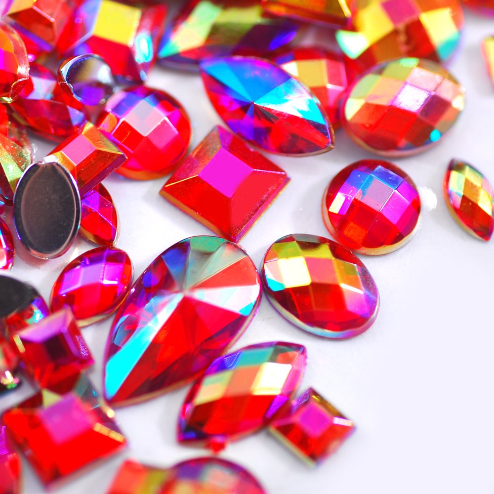 DIY Rhinestones Mixed about 500pcs Crystal AB Flat Back Non-stamping Acrylic 46 Grams Red ACRYL Glass Rhinestones Mix Shape