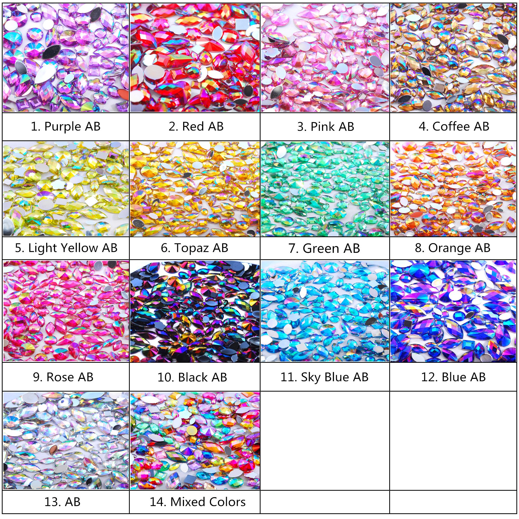 DIY Rhinestones Mixed about 500pcs Crystal AB Flat Back Non-stamping Acrylic 46 Grams Red ACRYL Glass Rhinestones Mix Shape