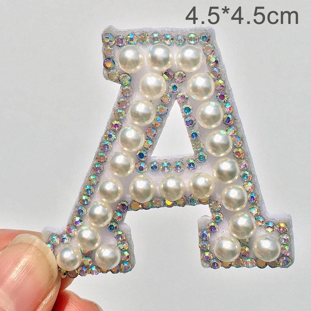 Q1426 Alphabet Pearl Rhinestone Words Ironing on Patches Applique 3D Handmade DIY Patch Cute Initial Letter Patches