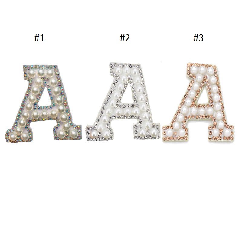 Q1426 Alphabet Pearl Rhinestone Words Ironing on Patches Applique 3D Handmade DIY Patch Cute Initial Letter Patches