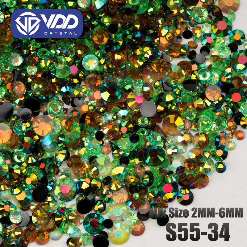 VDD S55-34 30g Mix Size 2-6mm Resin Rhinestones Crystals Color AB Flat Back Stones DIY Crafts Nail Art Decoration SS Series