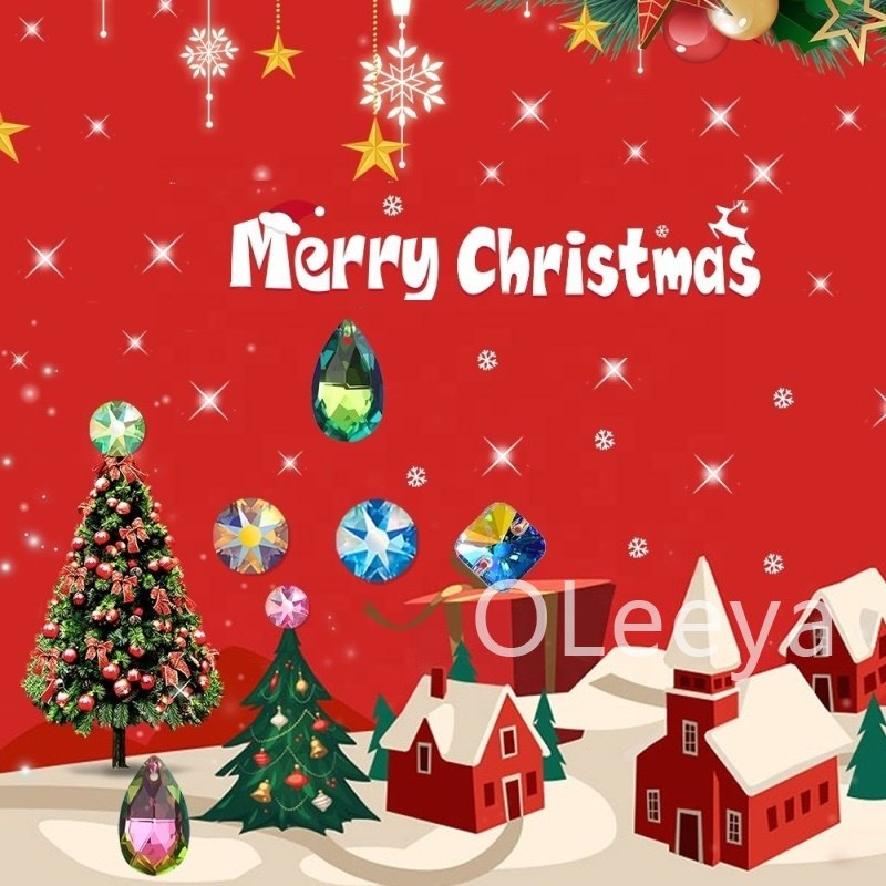 OLeeya Wholesale Sparkle Christmas Rhinestones SS3-SS30 Merry Xmas Fat Back Non Hot Fix Rhinestones For Christmas Decorations