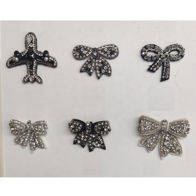OEKO-TEX BSCI factory China wholesales hand sewing crystal bow bead applique rhinestone patches rhinestone applique for garment