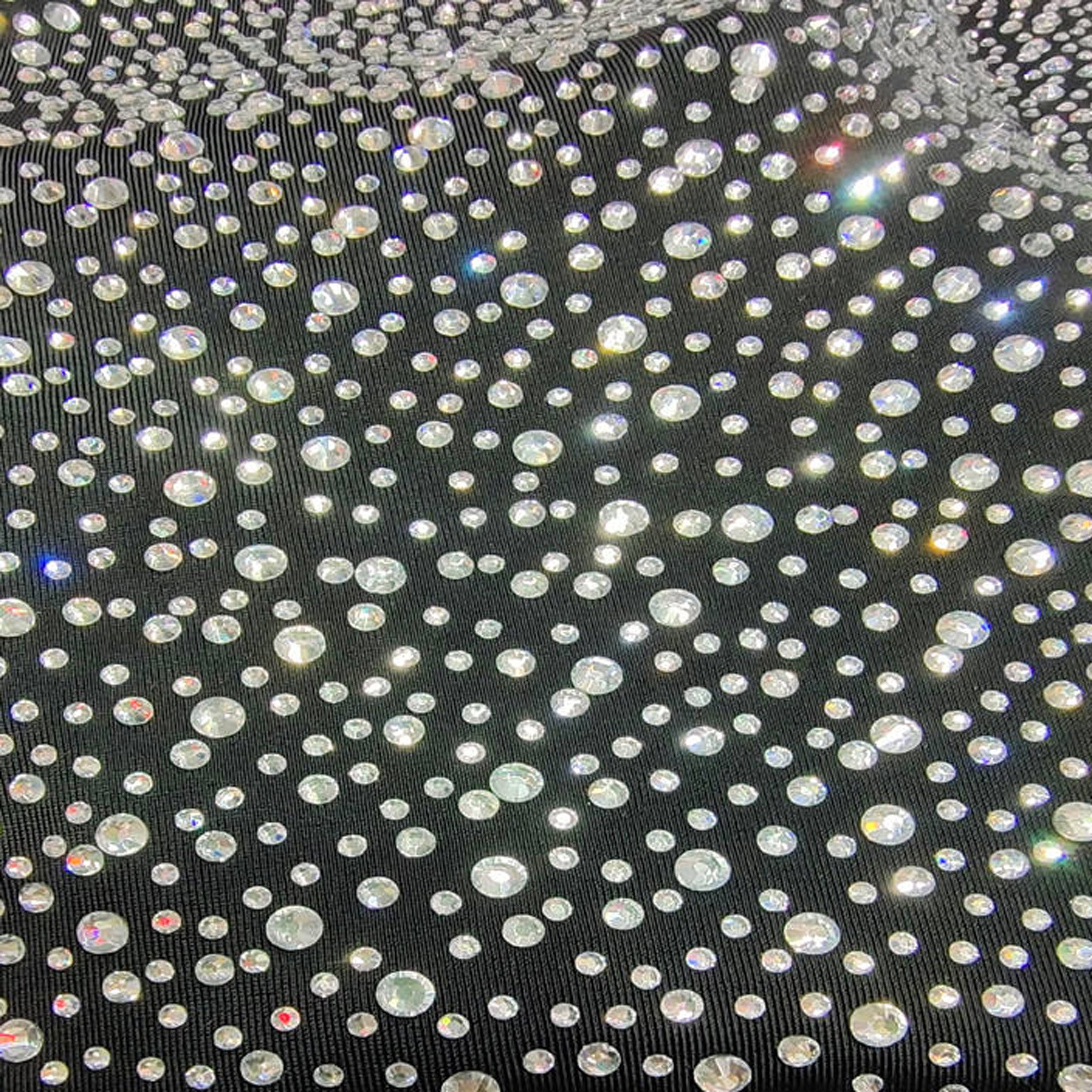 150cm Width Elastic Spandex Crystal Rhinestone Fabric Black Stretchable Sparkling Rhinestone Evening Dress Fabric