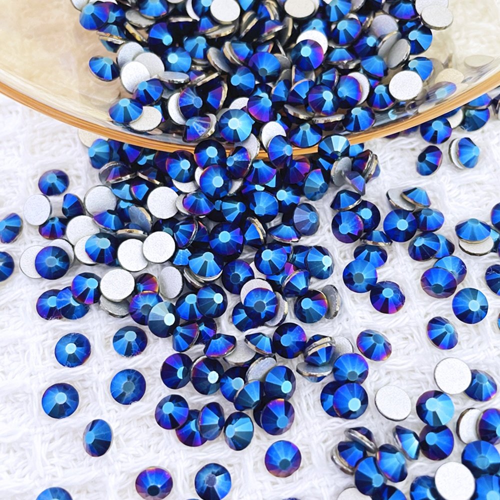 High Quality Non-Hot Fix Crystal Rhinestones Metallic blue round Nail Flatback Glass Stone for Shoes Garments Phone Cases Bags