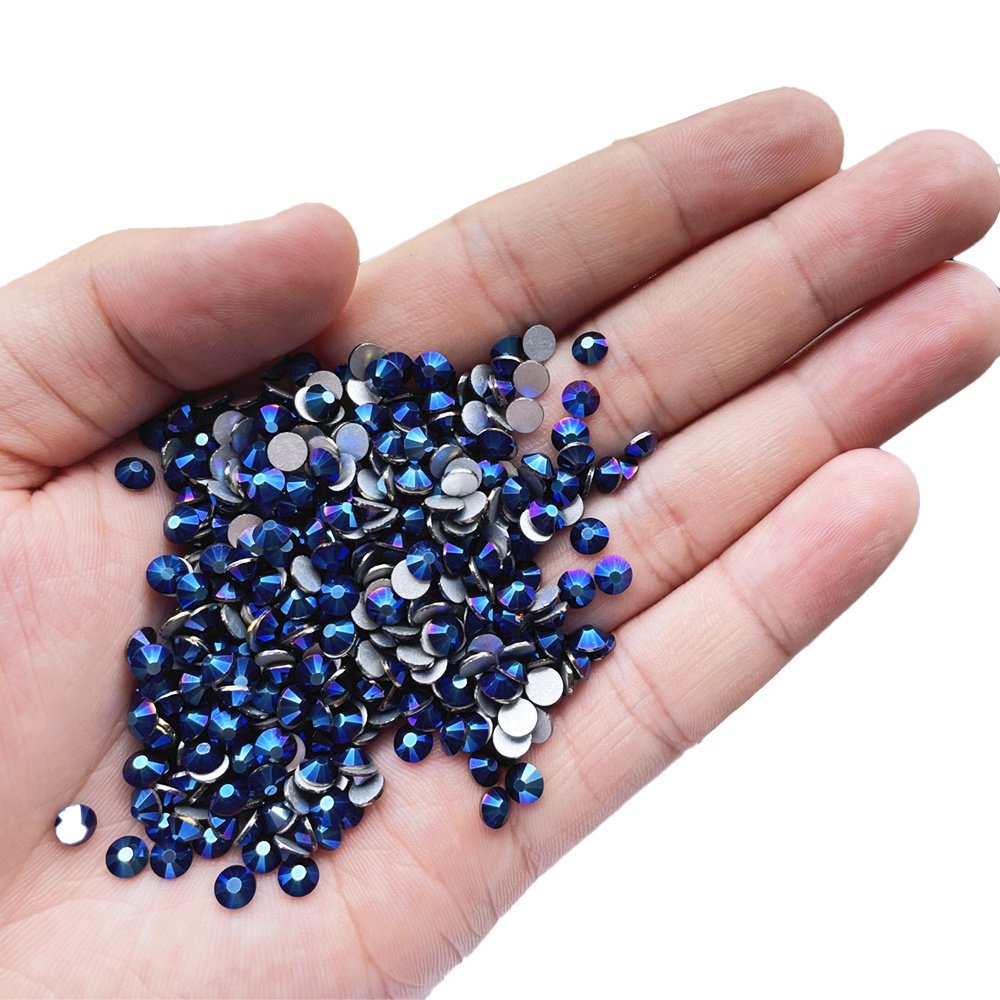 High Quality Non-Hot Fix Crystal Rhinestones Metallic blue round Nail Flatback Glass Stone for Shoes Garments Phone Cases Bags