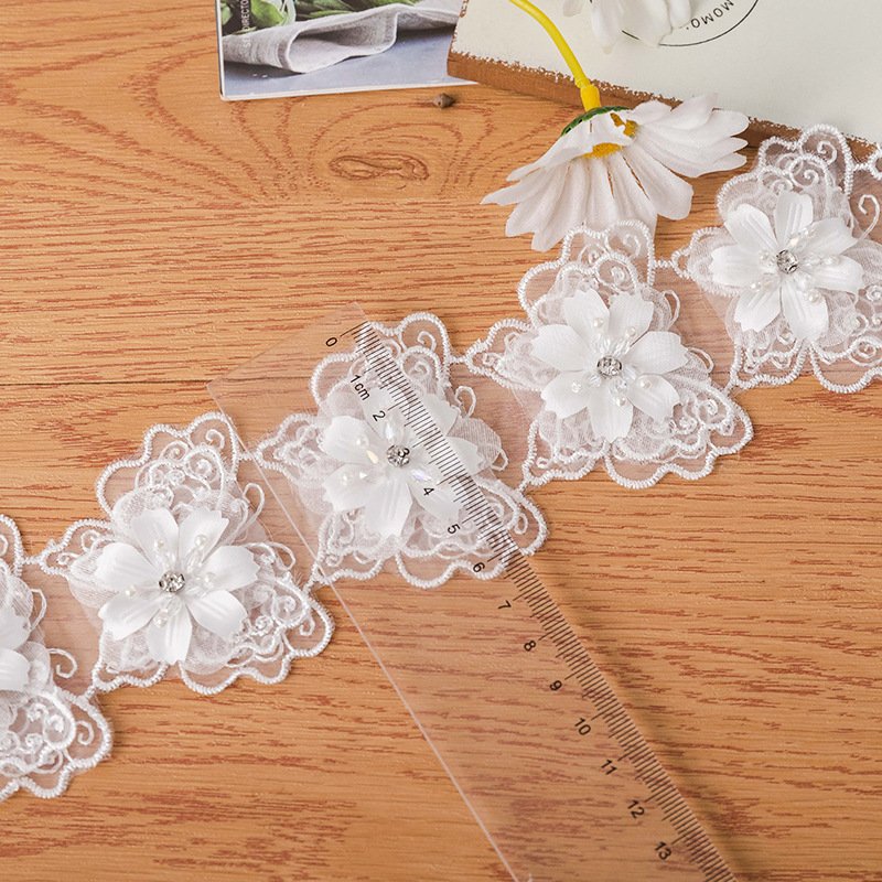 3d Butterfly Guipure Flower Rhinestone And Crystal Beaded Mesh Tulle Lace Trim
