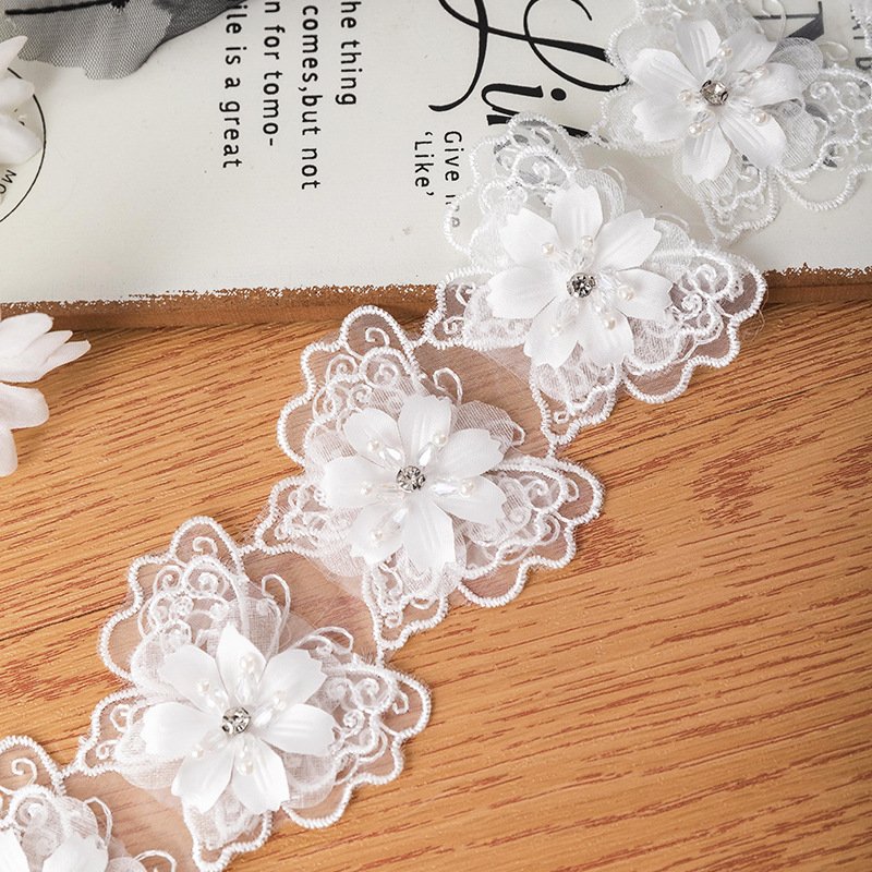 3d Butterfly Guipure Flower Rhinestone And Crystal Beaded Mesh Tulle Lace Trim
