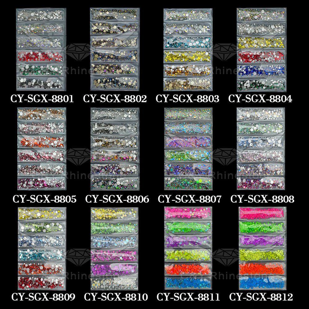 CY Multicolor Colorful Non Hotfix Nail Design Charms In bulk Stones Glass Rhinestones Pressed On Nails