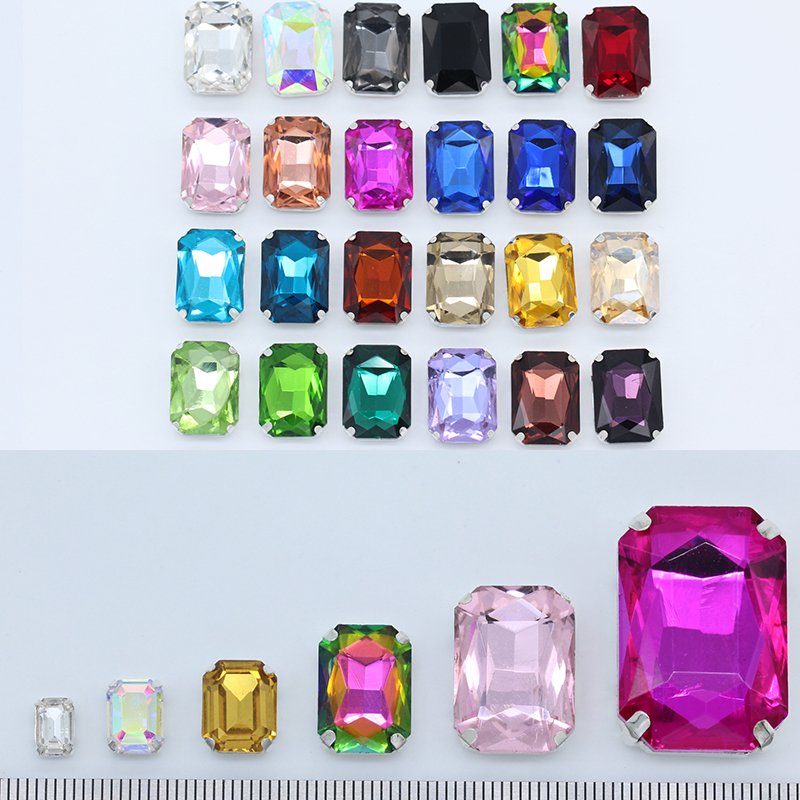 Crystal Claw for Hand-sewing Crafts Clothing Decorations High-quality Sew on Flat Rectangle Strass Rhinestone with Silver Glass