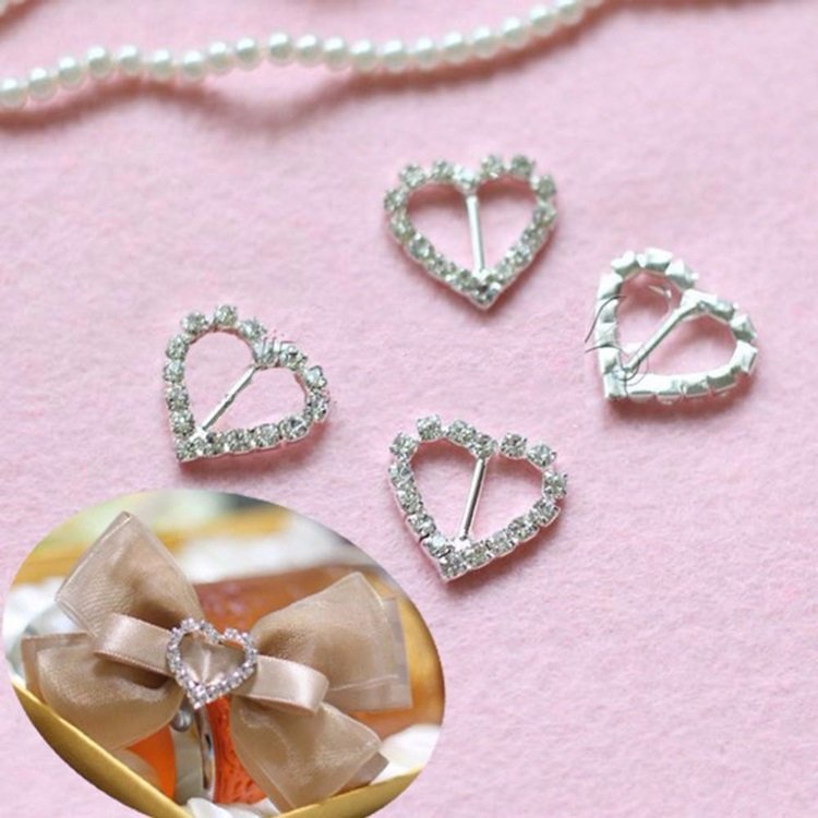 Low Price Heart Shape Rhinestone Buckle Invitation Ribbon Slider