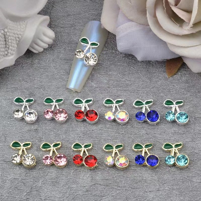 Wholesale Cherry Jewelry Designer Nail Charms Metal Nail Rhinestones Decoration For DIY Nail Art