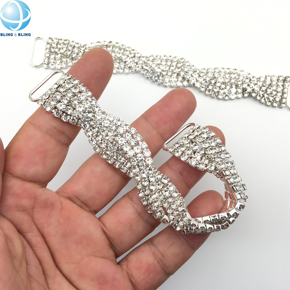High quality Sparkling Silver Clear Rhinestone Bikini Hip Connector Chains For Bodybuilding Competition Suit Ornament