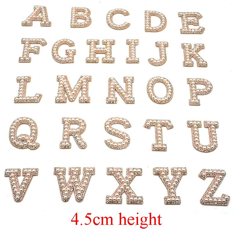 new 4.5cm A-Z alphabet self-ahesive rhinestone pearl letter patch applique for bag cap clothes