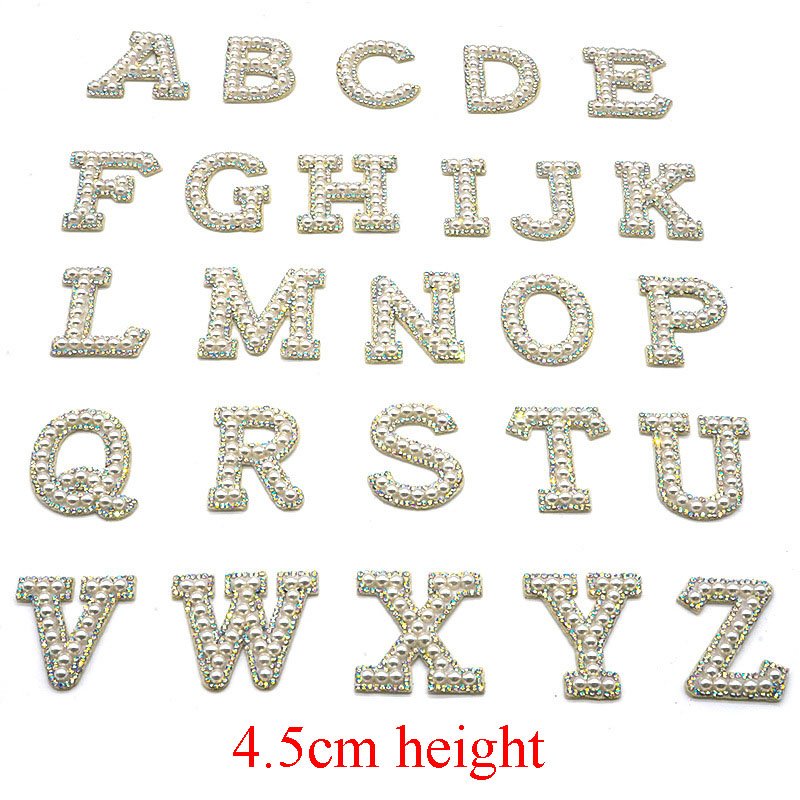 new 4.5cm A-Z alphabet self-ahesive rhinestone pearl letter patch applique for bag cap clothes