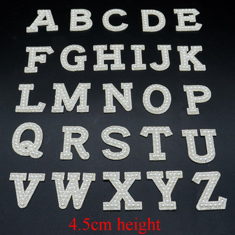 new 4.5cm A-Z alphabet self-ahesive rhinestone pearl letter patch applique for bag cap clothes