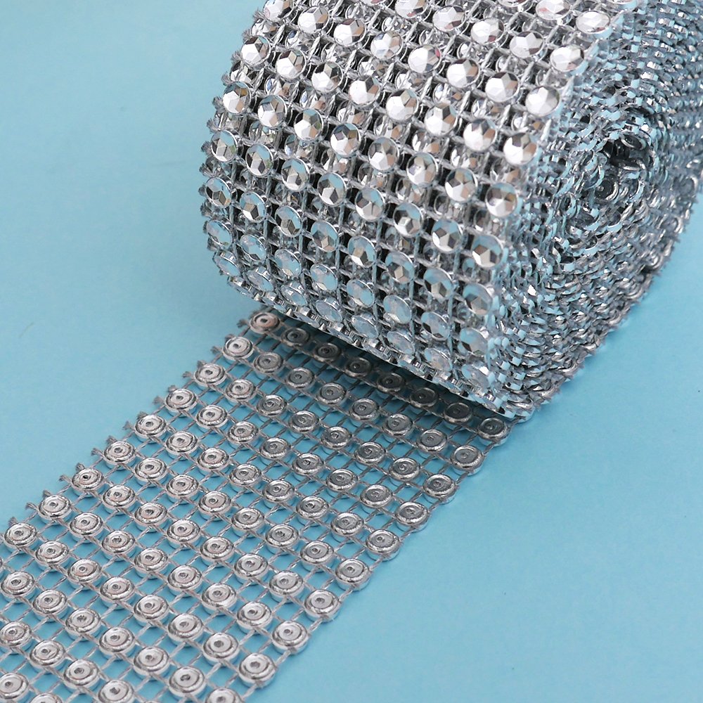 Flower shape plastic floral diy decoration diamond ribbon roll rhinestone mesh
